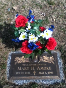 mom's grave with flowers 2013